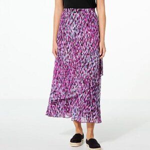 Antthony Tropical Floral Print Mesh Stretch Skirt Pull On Faux Wrap Tiered 1X